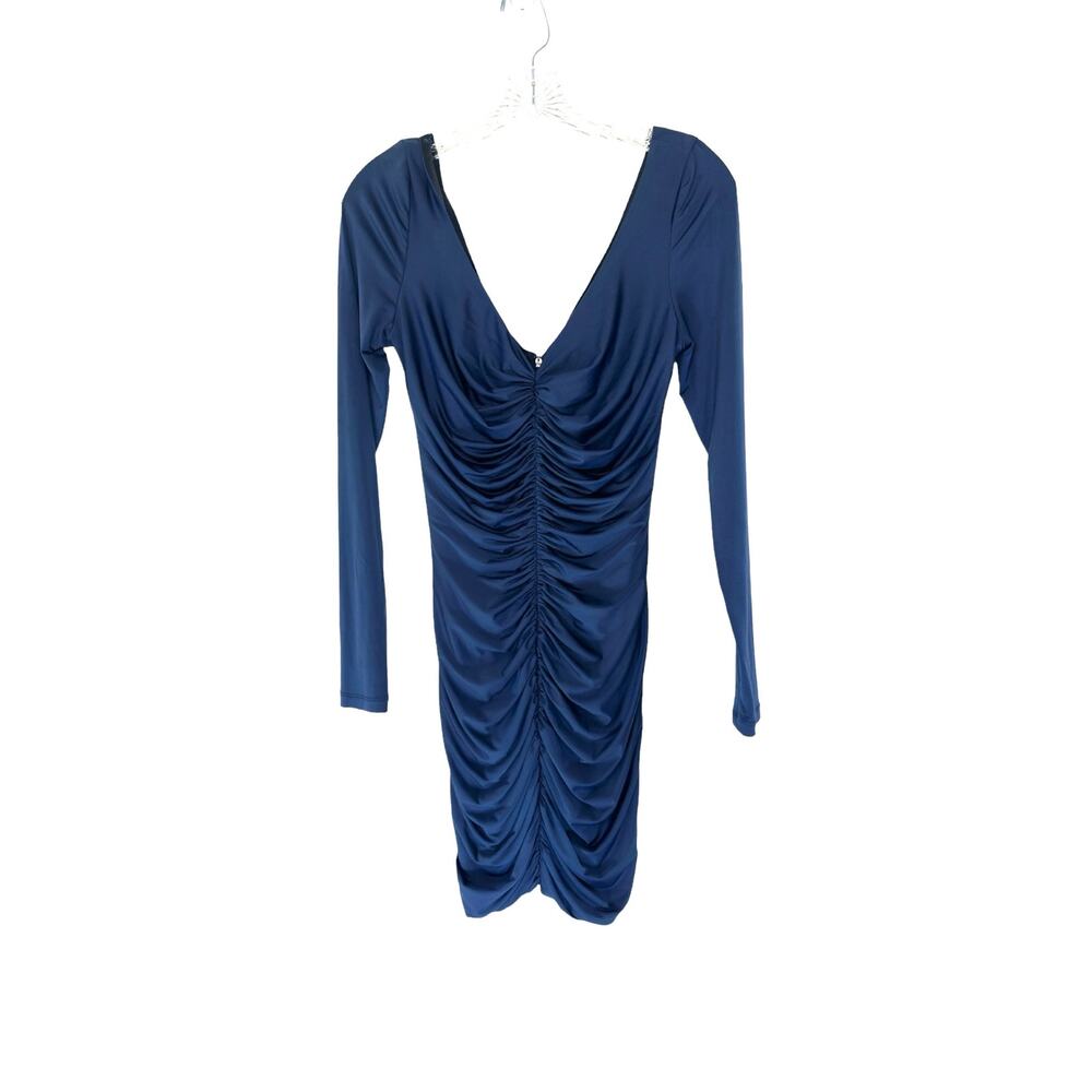 JAYGODFREY Navy Blue V-Neck Long Sleeve Ruched Bodycon‎ Mini Dress Size 6